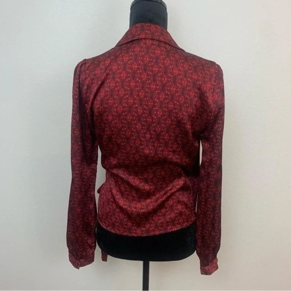 Lulu's Women's S Burgundy Black Paisley Whimisgoth Fairy Grunge Chic Wrap Blouse